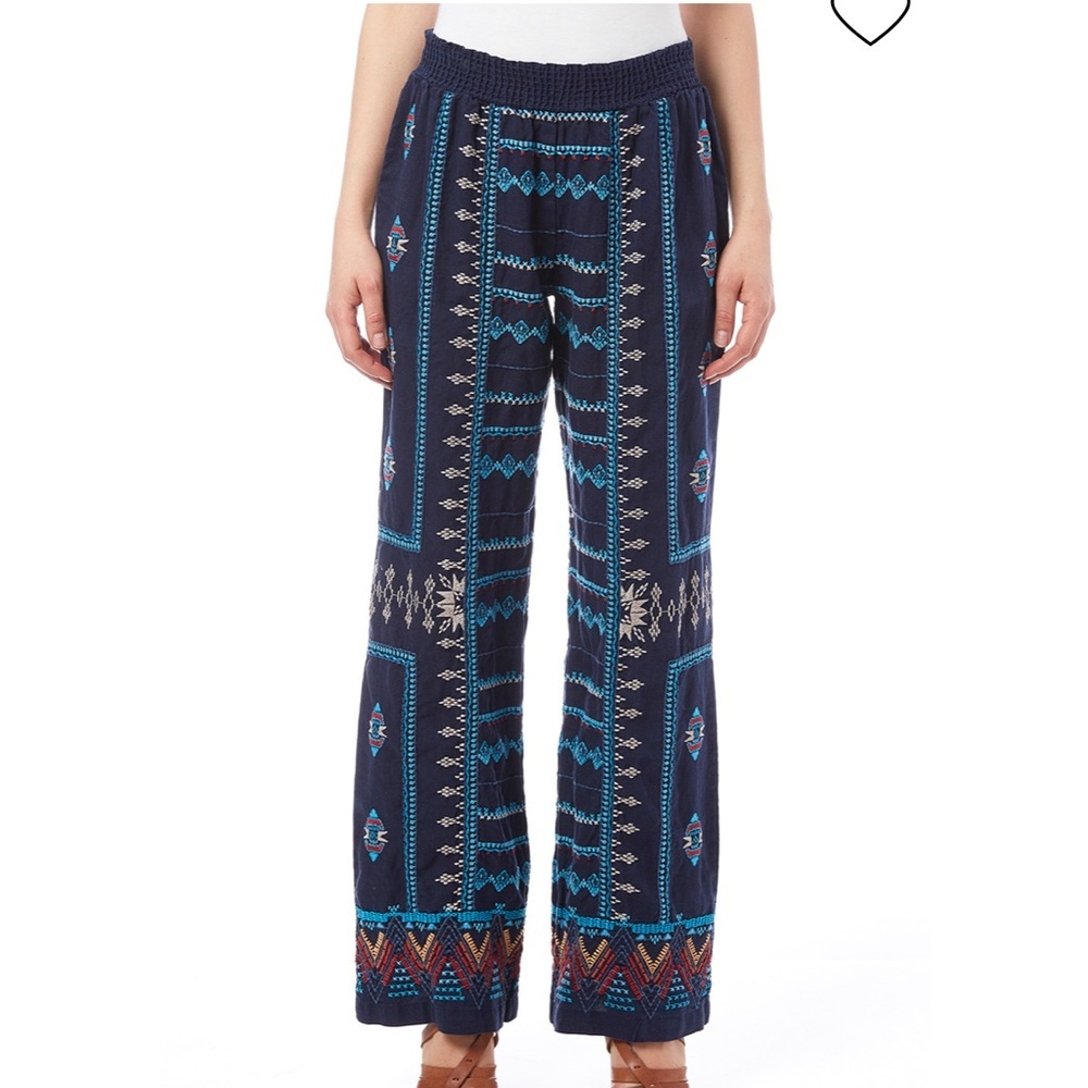 JOHNNY WAS FULLY EMBROIDERED WIDE LEG LINEN PANTS SIZE SMALL NWT - Picture 6 of 6